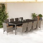 Set mobilier de grădină cu perne 11 piese gri poliratan&sticlă GartenMobel Dekor