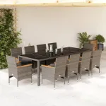 Set mobilier de grădină cu perne 11 piese gri poliratan&sticlă GartenMobel Dekor