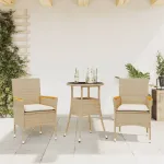 Set mobilier de grădină cu perne 3 piese bej poliratan & sticlă GartenMobel Dekor