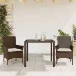 Set mobilier de grădină cu perne 3 piese maro poliratan&sticlă GartenMobel Dekor