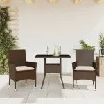 Set mobilier de grădină cu perne 3 piese maro poliratan&sticlă GartenMobel Dekor