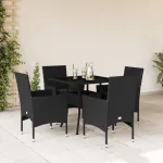 Set mobilier de grădină cu perne 5 piese negru poliratan&sticlă GartenMobel Dekor