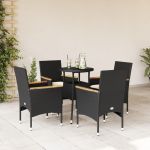 Set mobilier de grădină cu perne 5 piese negru poliratan&sticlă GartenMobel Dekor