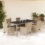 Set mobilier de grădină cu perne 7 piese bej poliratan & sticlă GartenMobel Dekor