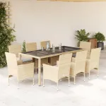 Set mobilier de grădină cu perne 9 piese bej poliratan & sticlă GartenMobel Dekor