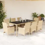 Set mobilier de grădină cu perne 9 piese bej poliratan & sticlă GartenMobel Dekor