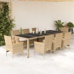 Set mobilier de grădină cu perne 9 piese bej poliratan & sticlă GartenMobel Dekor