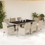 Set mobilier de grădină cu perne 9 piese gri poliratan & sticlă GartenMobel Dekor