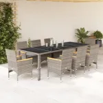 Set mobilier de grădină cu perne 9 piese gri poliratan & sticlă GartenMobel Dekor