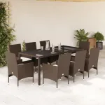 Set mobilier de grădină cu perne 9 piese maro poliratan&sticlă GartenMobel Dekor