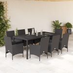 Set mobilier de grădină cu perne 9 piese negru poliratan&sticlă GartenMobel Dekor