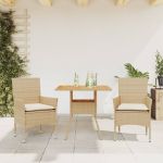 Set mobilier grădină cu perne 3 piese bej poliratan/lemn acacia GartenMobel Dekor