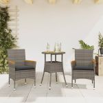 Set mobilier grădină cu perne 3 piese gri poliratan/lemn acacia GartenMobel Dekor