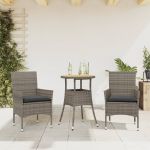 Set mobilier grădină cu perne 3 piese gri poliratan/lemn acacia GartenMobel Dekor