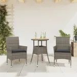 Set mobilier grădină cu perne 3 piese gri poliratan/lemn acacia GartenMobel Dekor