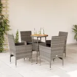 Set mobilier grădină cu perne 5 piese gri poliratan/lemn acacia GartenMobel Dekor