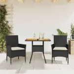 Set mobilier grădină perne 3 piese negru poliratan/lemn acacia GartenMobel Dekor