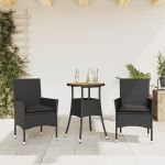 Set mobilier grădină perne 3 piese negru poliratan/lemn acacia GartenMobel Dekor