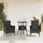 Set mobilier grădină perne 3 piese negru poliratan/lemn acacia GartenMobel Dekor