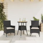 Set mobilier grădină perne 3 piese negru poliratan/lemn acacia GartenMobel Dekor