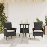 Set mobilier grădină perne 3 piese negru poliratan/lemn acacia GartenMobel Dekor