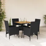 Set mobilier grădină perne 5 piese negru poliratan/lemn acacia GartenMobel Dekor