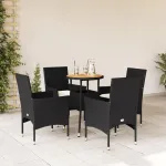 Set mobilier grădină perne 5 piese negru poliratan/lemn acacia GartenMobel Dekor