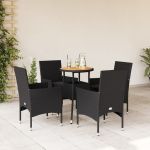 Set mobilier grădină perne 5 piese negru poliratan/lemn acacia GartenMobel Dekor