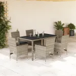 Set mobilier grădină perne 7 piese gri deschis poliratan/sticlă GartenMobel Dekor