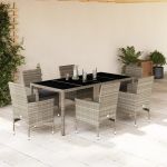 Set mobilier grădină perne 7 piese gri deschis poliratan/sticlă GartenMobel Dekor