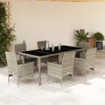 Set mobilier grădină perne 7 piese gri deschis poliratan/sticlă GartenMobel Dekor