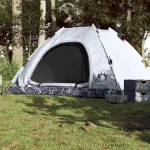 Cort de camping 5 persoane, alb opac, setare rapidă, țesătură GartenMobel Dekor