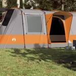 Cort de camping tunel 4 persoane, gri/portocaliu, impermeabil GartenMobel Dekor