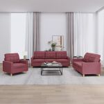 Set canapea cu perne, 3 piese, roșu vin, material textil GartenMobel Dekor