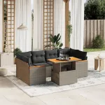 Set canapele de grădină, 7 piese, cu perne, gri, poliratan GartenMobel Dekor