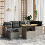 Set canapele de grădină, 7 piese, cu perne, gri, poliratan GartenMobel Dekor