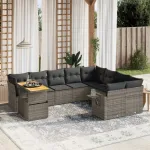 Set mobilier de grădină cu perne, 10 piese, gri, poliratan GartenMobel Dekor