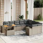 Set mobilier de grădină cu perne, 10 piese, gri, poliratan GartenMobel Dekor
