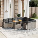 Set mobilier de grădină cu perne, 10 piese, gri, poliratan GartenMobel Dekor