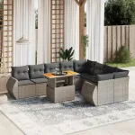 Set mobilier de grădină cu perne, 10 piese, gri, poliratan GartenMobel Dekor