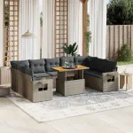 Set mobilier de grădină cu perne, 10 piese, gri, poliratan GartenMobel Dekor
