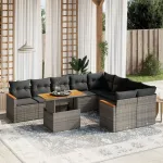 Set mobilier de grădină cu perne, 10 piese, gri, poliratan GartenMobel Dekor