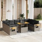 Set mobilier de grădină cu perne, 10 piese, gri, poliratan GartenMobel Dekor