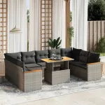 Set mobilier de grădină cu perne, 10 piese, gri, poliratan GartenMobel Dekor