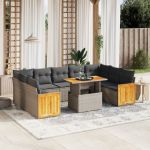Set mobilier de grădină cu perne, 10 piese, gri, poliratan GartenMobel Dekor