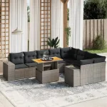 Set mobilier de grădină cu perne, 10 piese, gri, poliratan GartenMobel Dekor