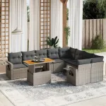 Set mobilier de grădină cu perne, 10 piese, gri, poliratan GartenMobel Dekor
