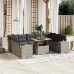 Set mobilier de grădină cu perne, 10 piese, gri, poliratan GartenMobel Dekor