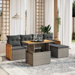 Set mobilier grădină cu perne, 6 piese, gri, poliratan GartenMobel Dekor
