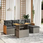 Set mobilier grădină cu perne, 6 piese, gri, poliratan GartenMobel Dekor